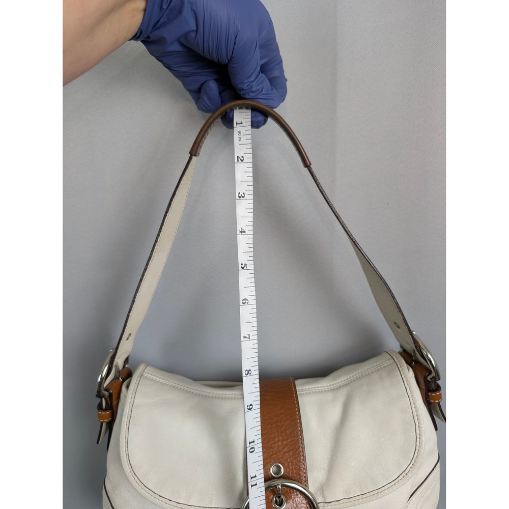 Coach Soho Flap Shoulder Bag Vtg Medium White Tan Leather Buckle Flap 9248 - Picture 16 of 16